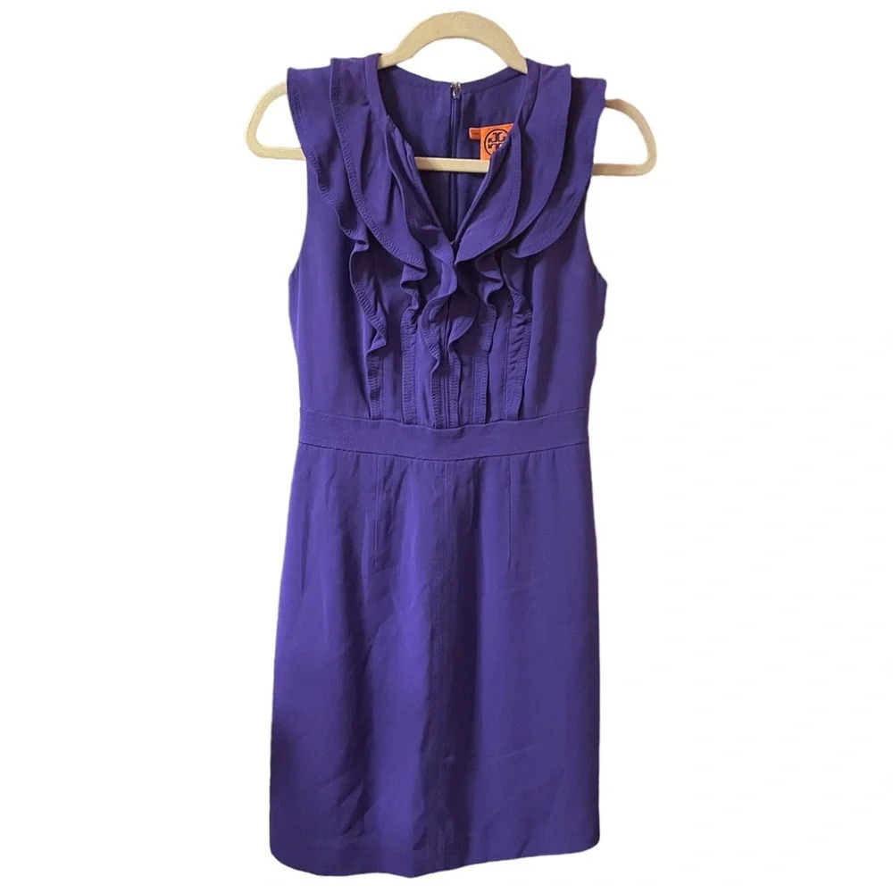 TORY BURCH PURPLE SILK RUFFLE DRESS